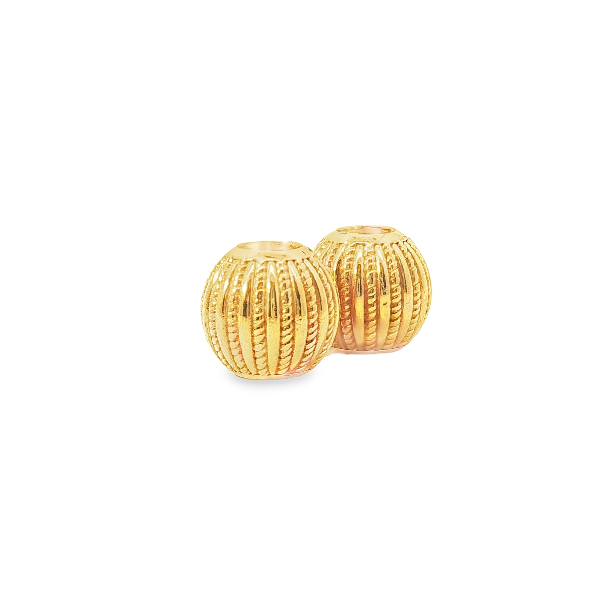 Textured Yellow Gold Ribbed Spacer Beads