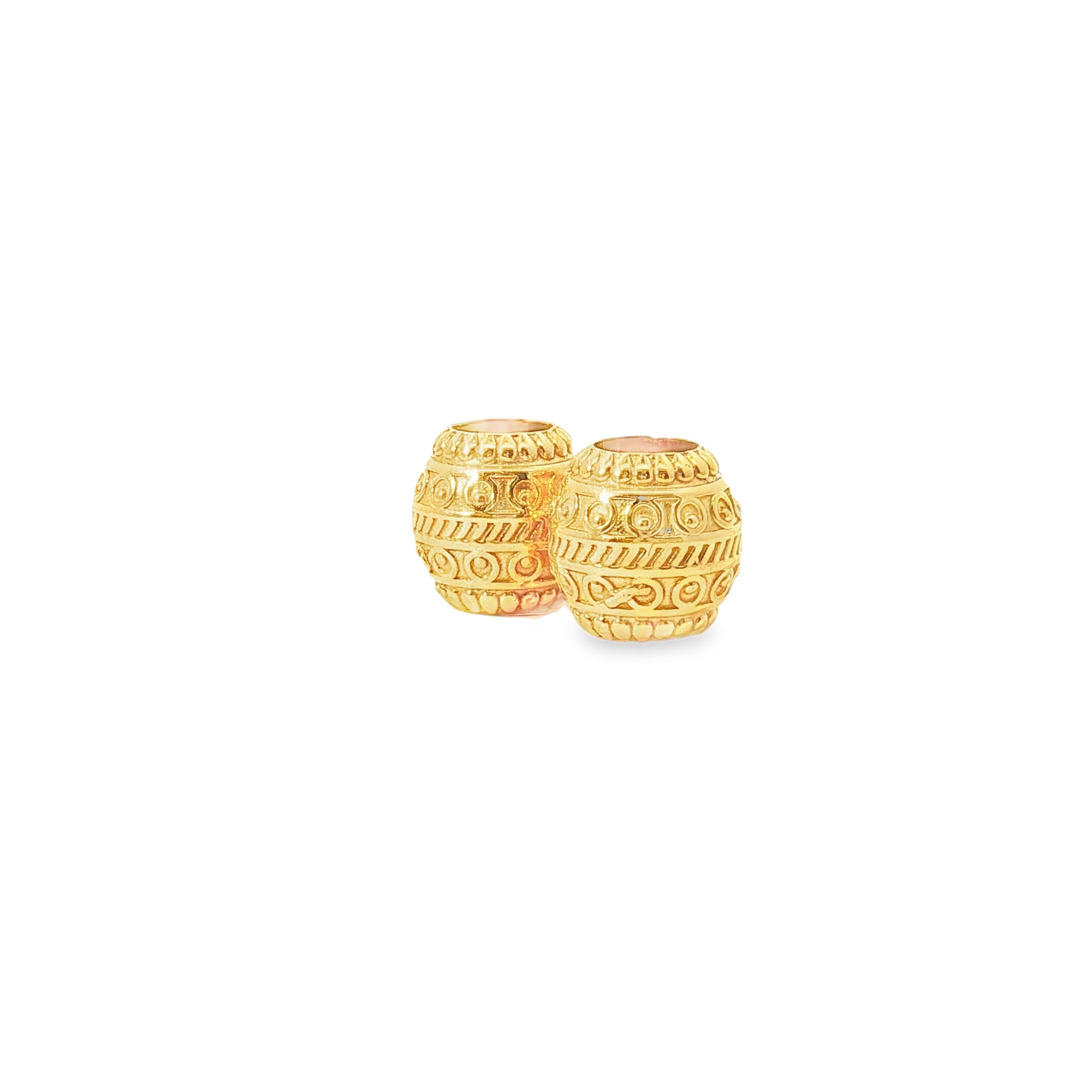 Textured Yellow Gold Tone Barrel Charms