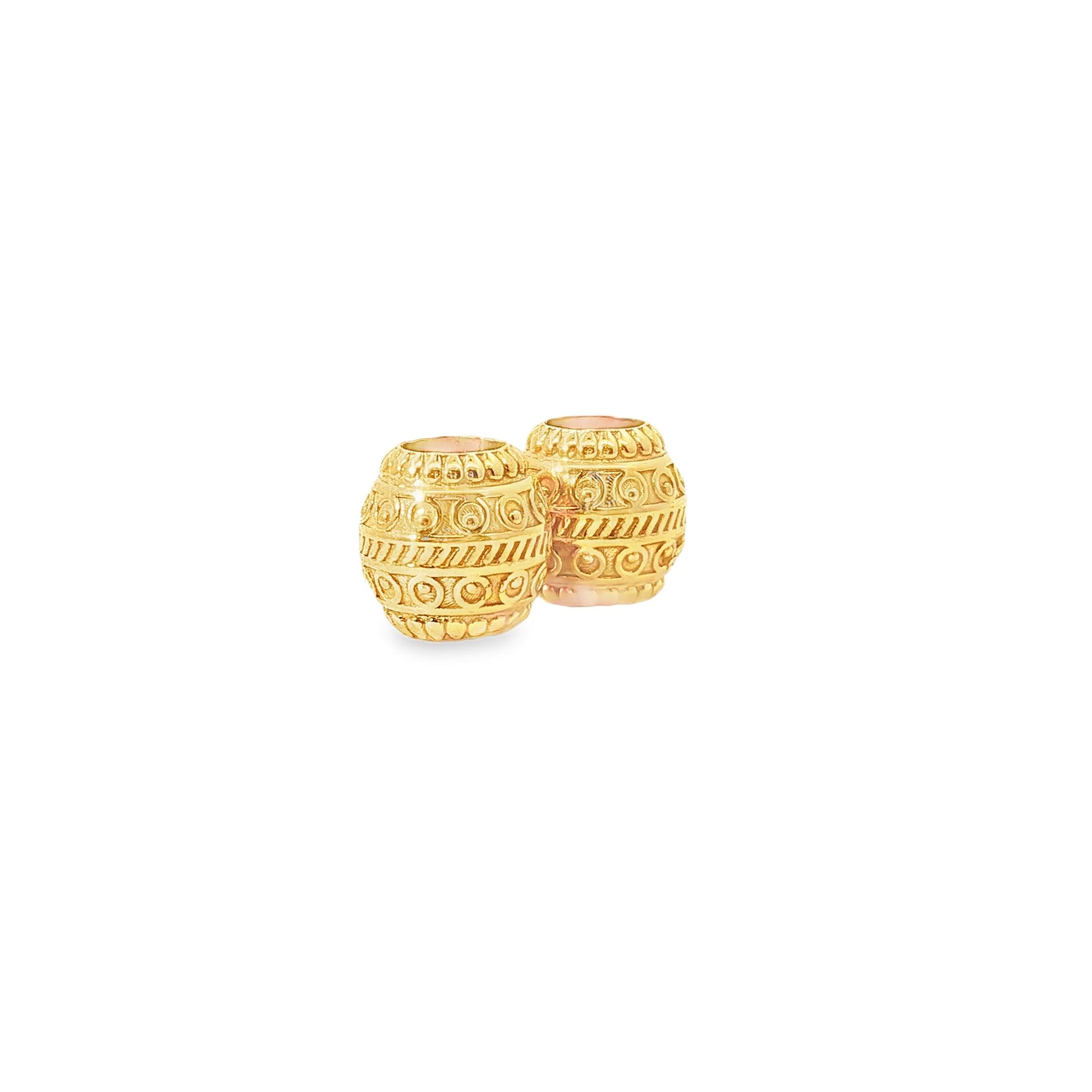 Textured Yellow Gold Tone Barrel Charms