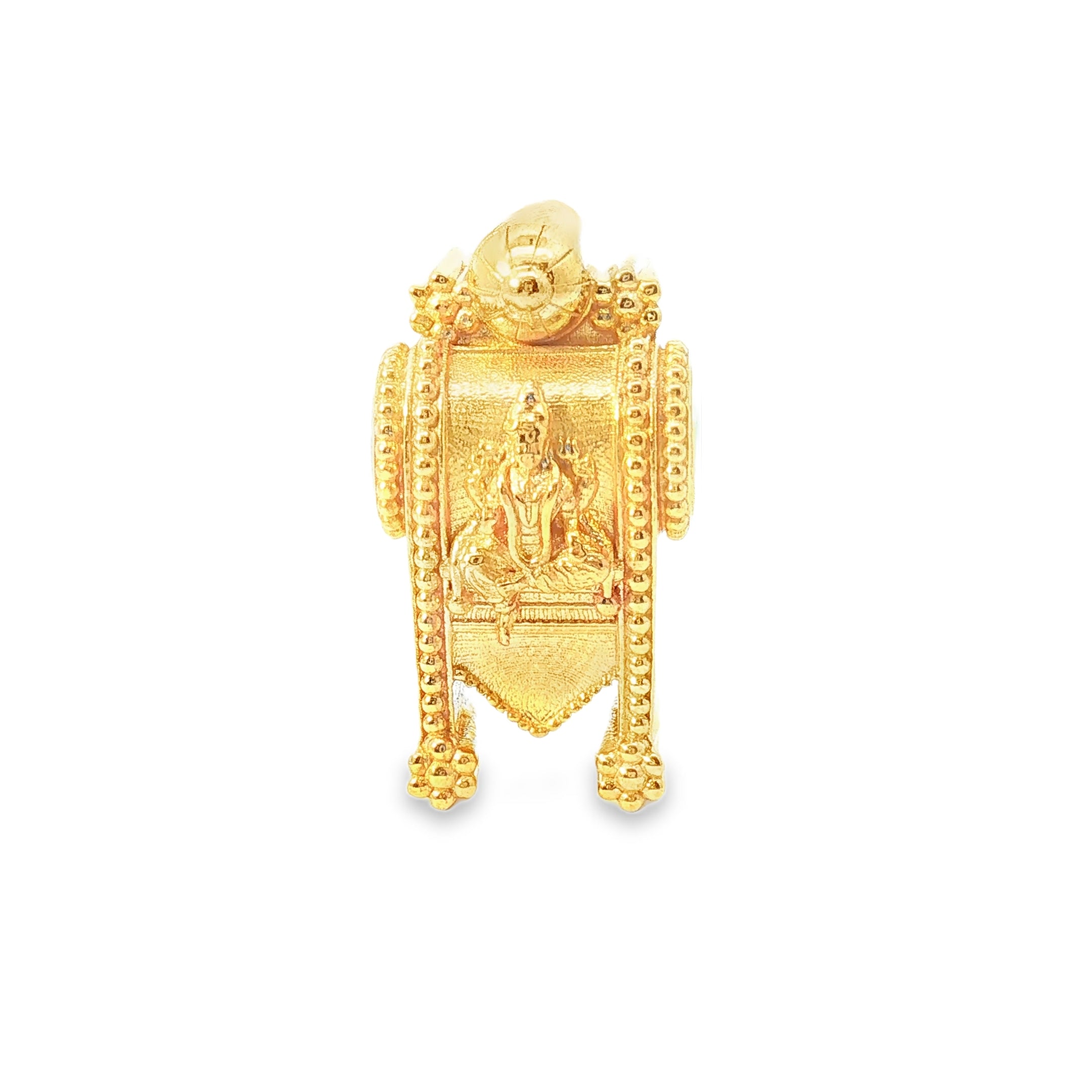 Yellow Gold Traditional Deity Relief Pendant with Beaded Accents