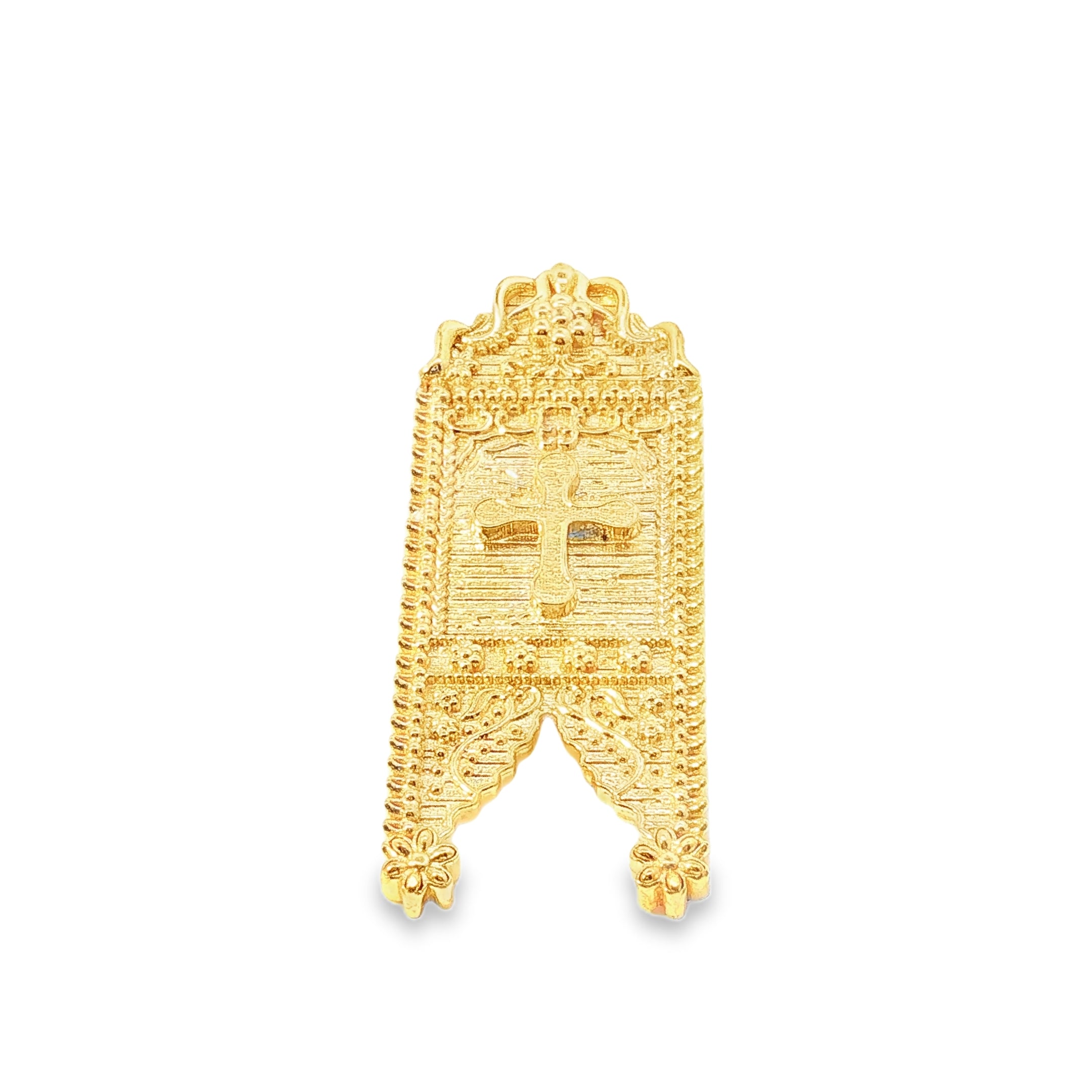 Ornate Yellow Gold Cross Pendant with Intricate Detailing