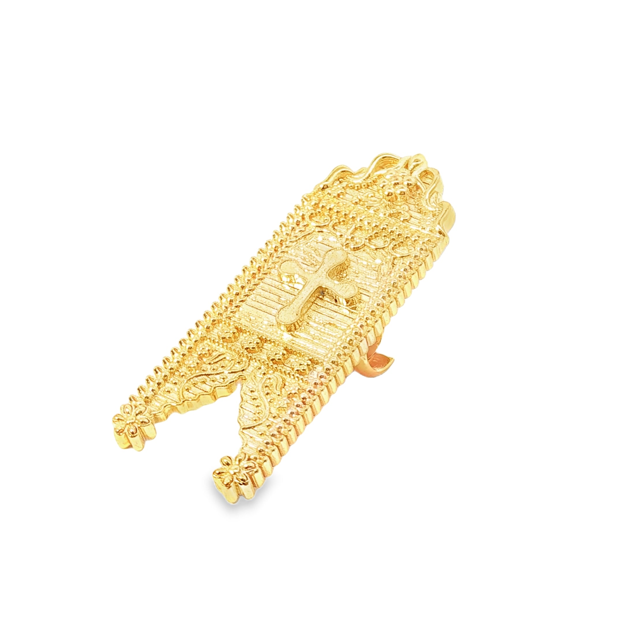 Ornate Yellow Gold Cross Pendant with Intricate Detailing