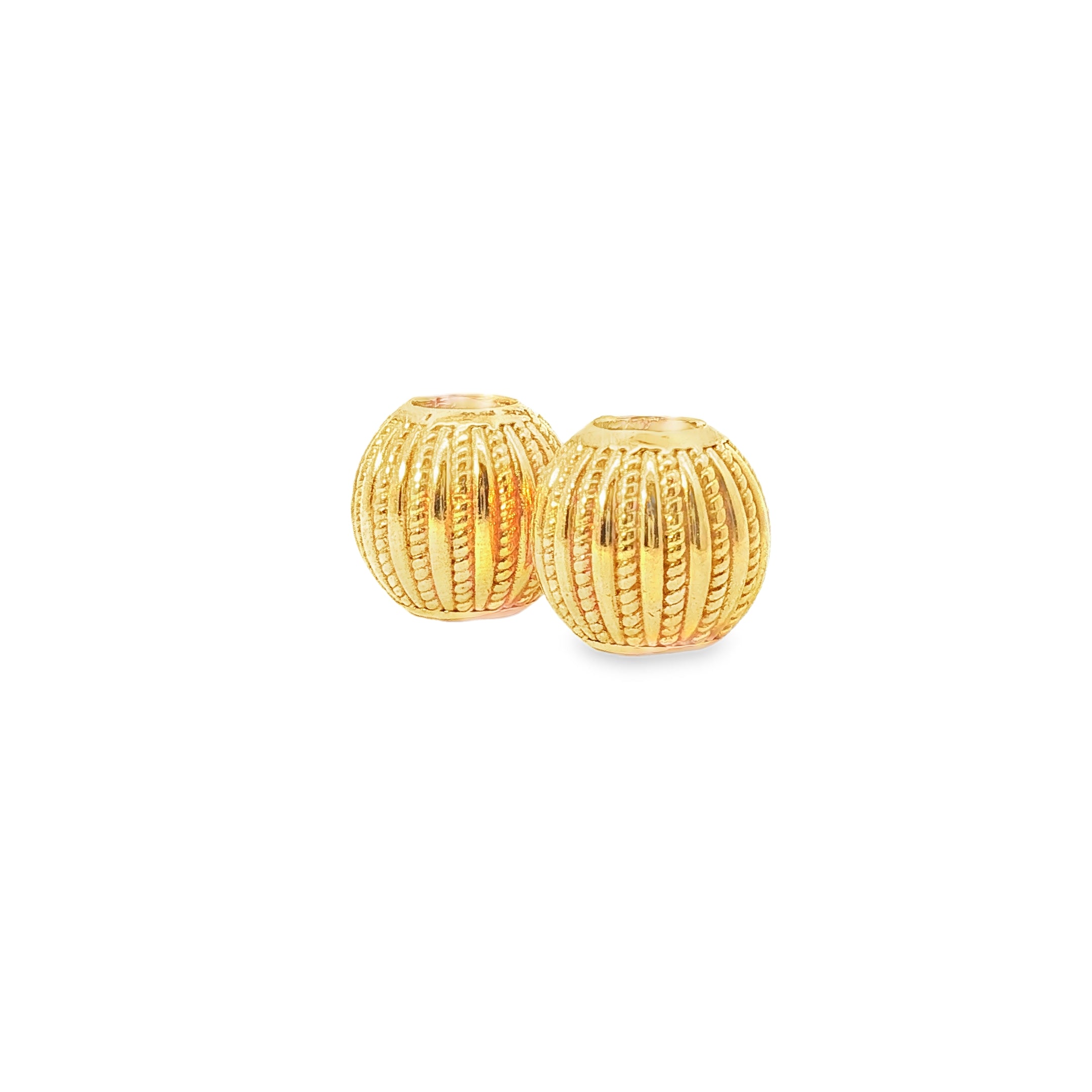 Textured Yellow Gold Ribbed Spacer Beads